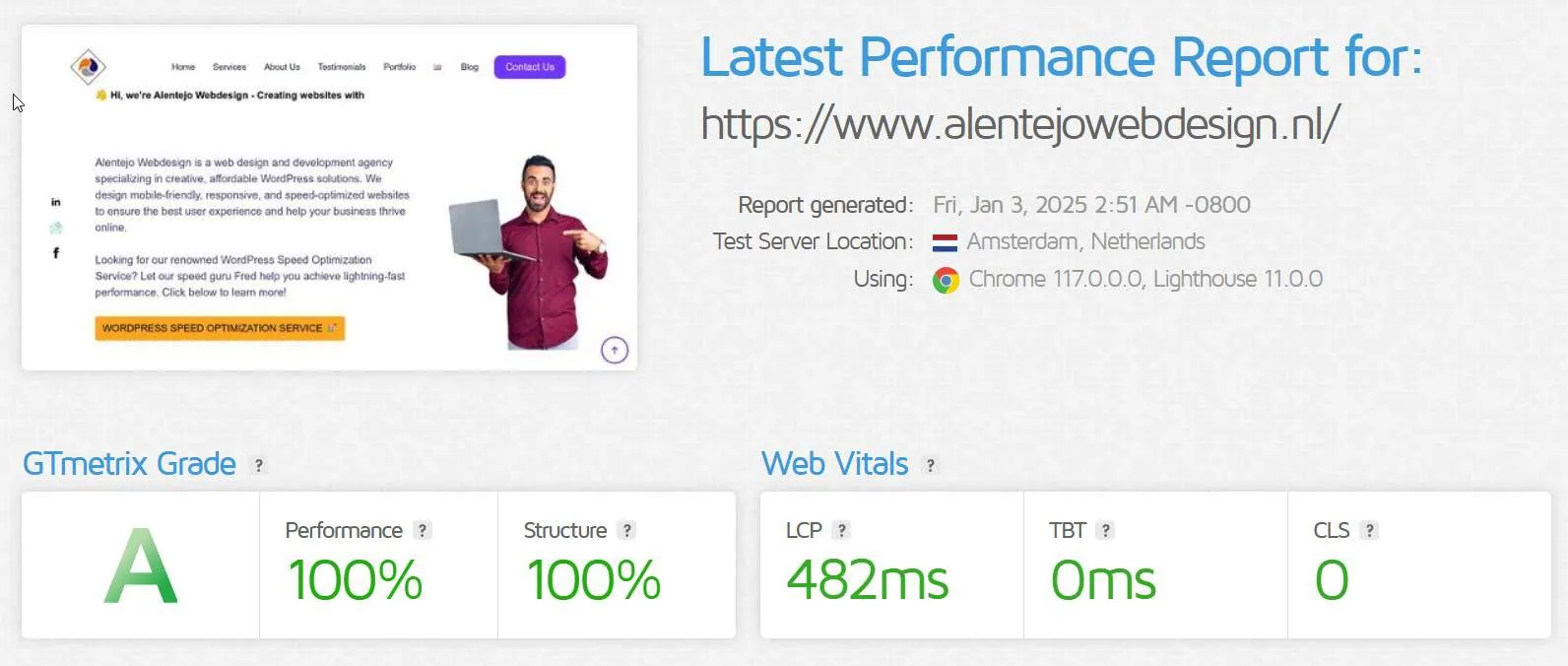 Performance test taken with Gtmetrix after succsfull optimizing